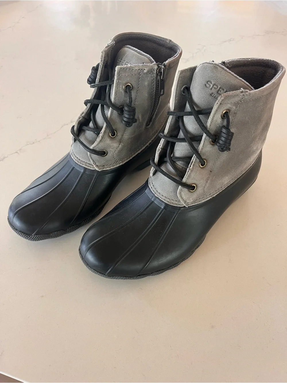 Sperry Gray Suede and Black Rubber Duck Boots